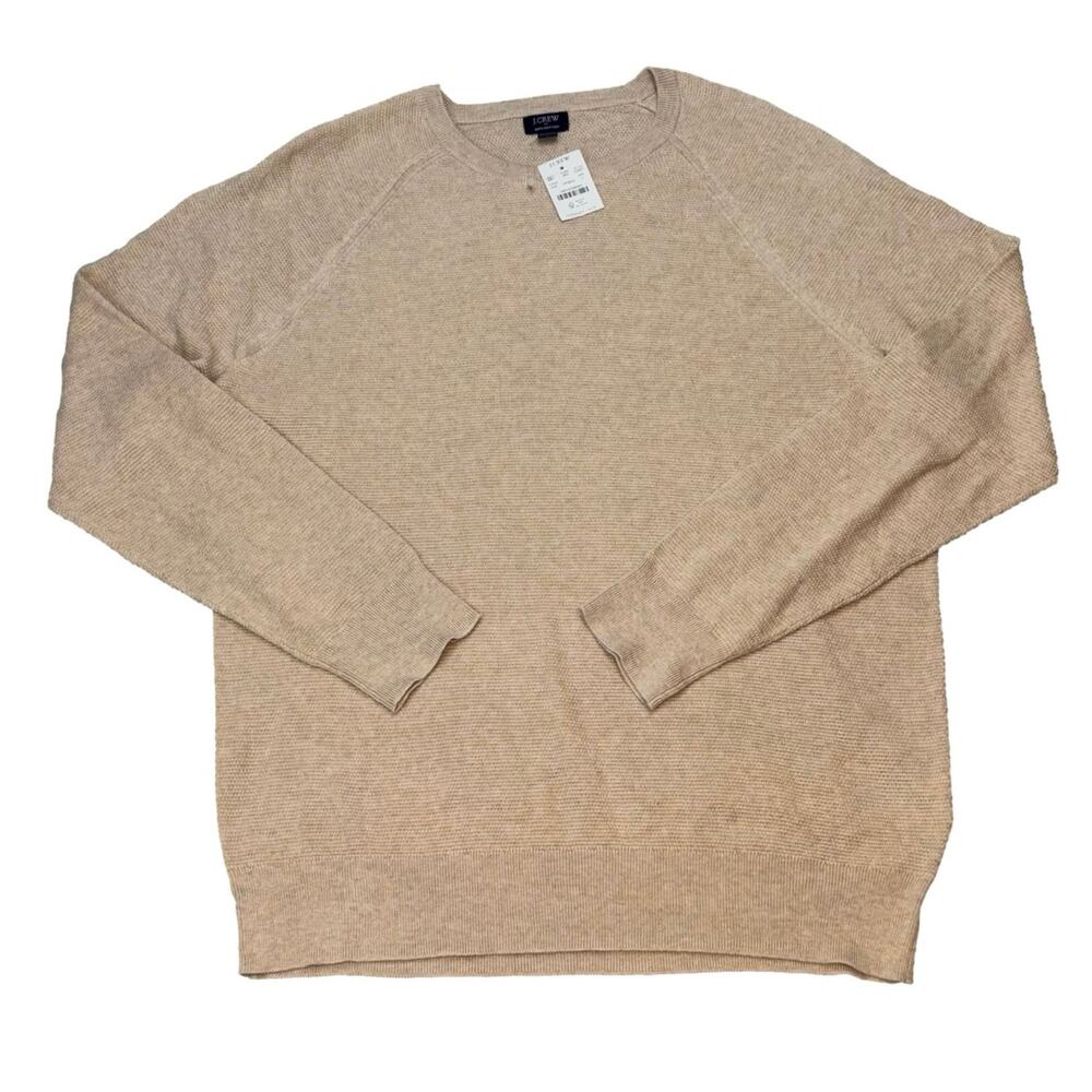 J.Crew Beige Cotton Knit Crewneck Sweater Pullover Size L NWT